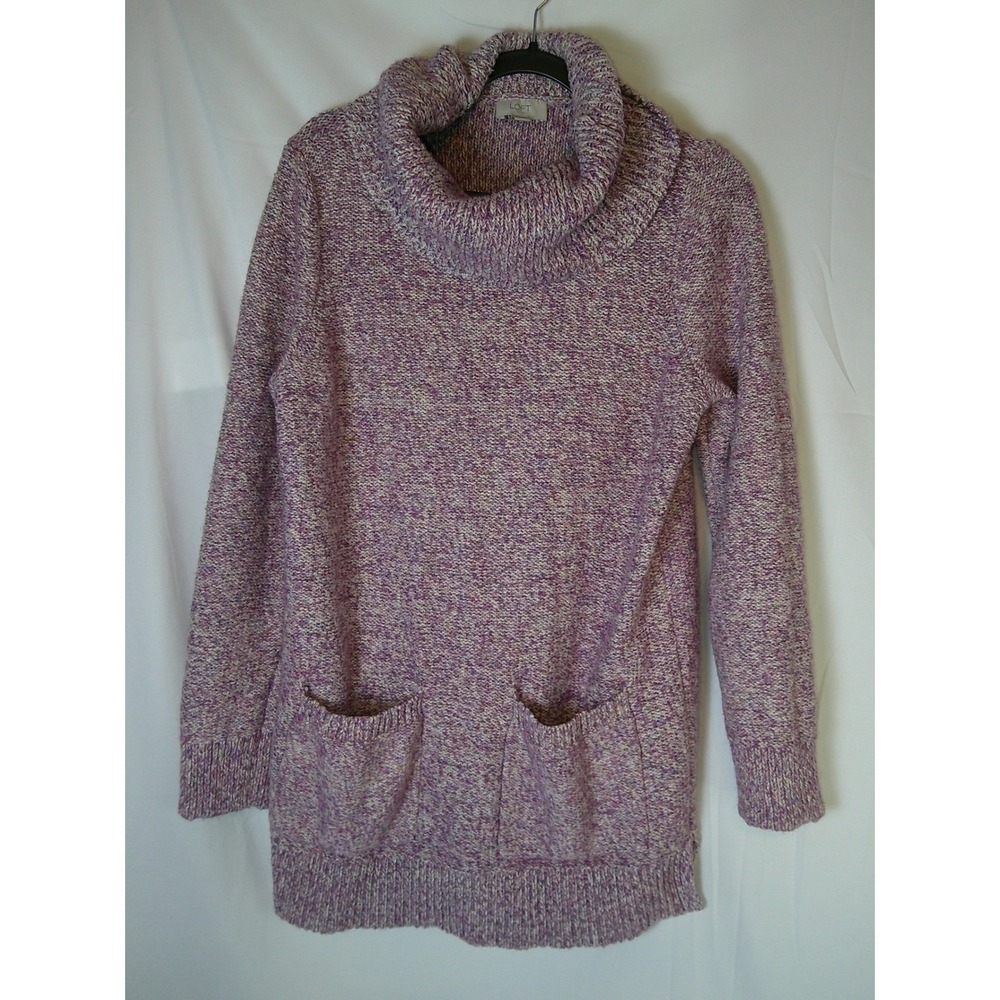 Loft Outlet Womens Purple Marled Cowl Neck Tunic Sweater with Pockets Large